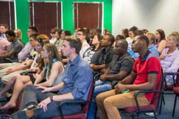 Economics majors attend a lecture in South Africa.